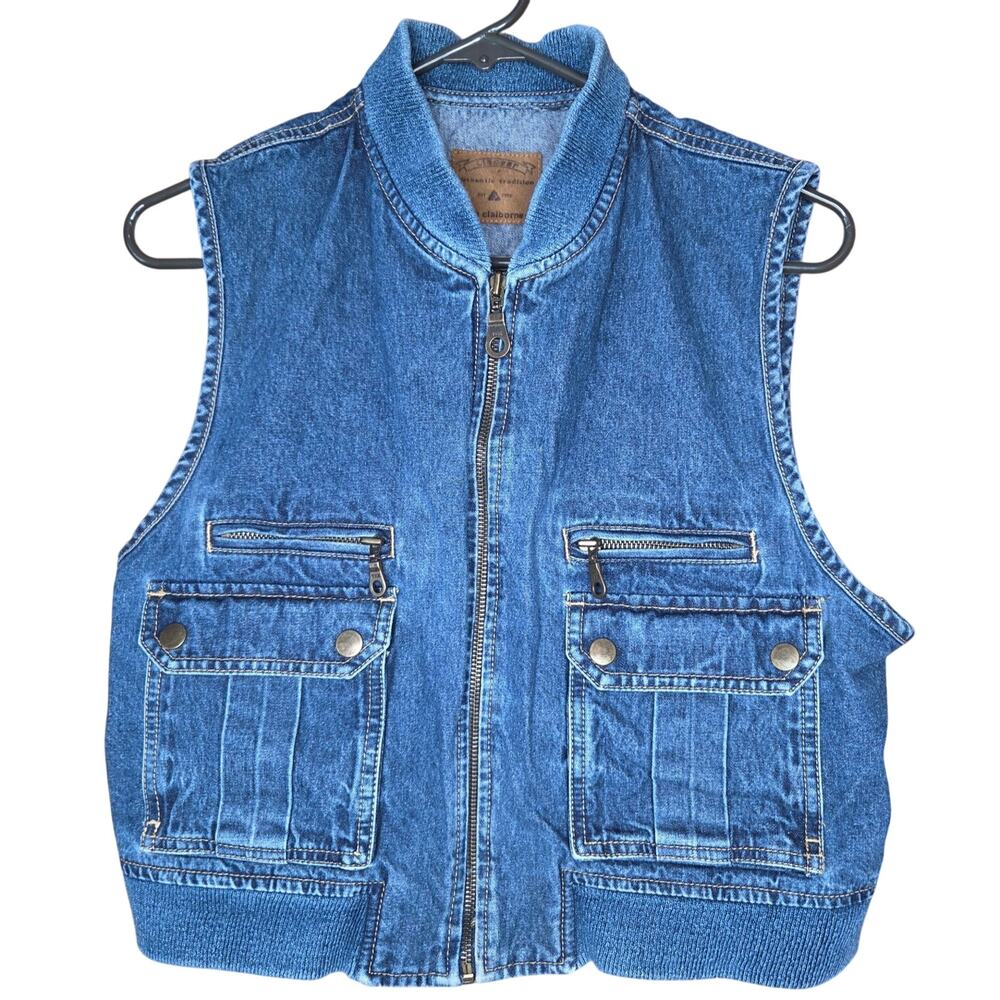 Vintage 90s Lizwear full zip denim vest woman's size medium utility pockets